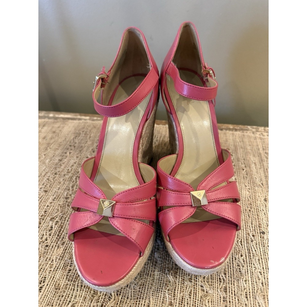 Michael Kors Heels Womens‎ 10M Flora Strappy Wedge Espadrille Coral Pink - Picture 9 of 13